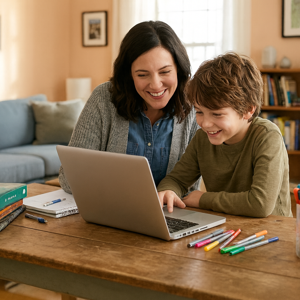Learning together. Doing homework
